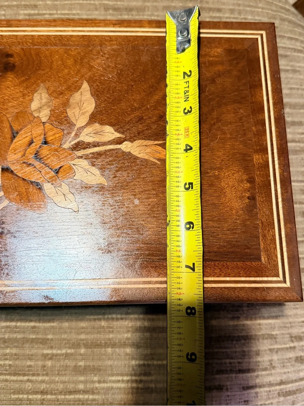 Vintage Brazilian Marquetry Jewelry Box Floral Wood Inlay Velvet‎ Lined